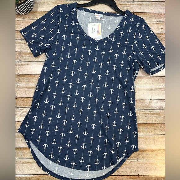 Navy with White Anchors V-neck Tunic (XS extra small LulaRoe Iris LLR) - Picture 1 of 6